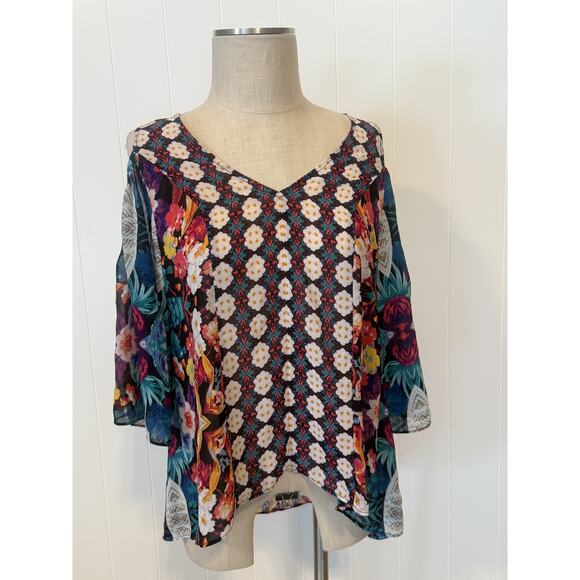 Nicole by Nicole Miller Tops - Nicole by Nicole Miller Blouse Womens Large Multicolor Sheer Floral Boho Top